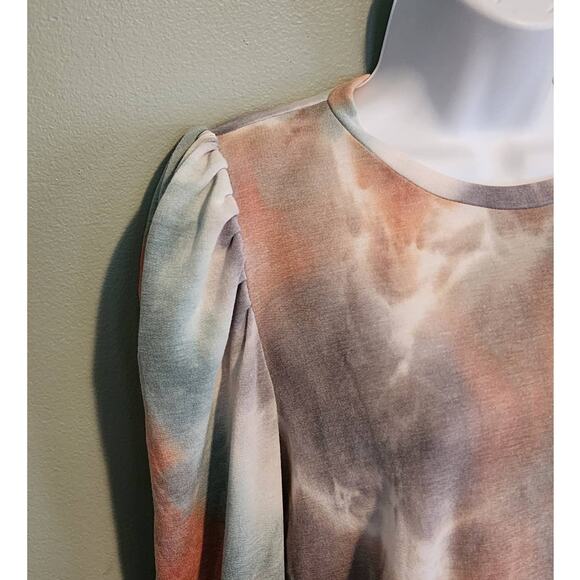 Know One Cares Tie-Dyed Sweater Puff Sleeve Pastels size Small NWT - Picture 3 of 7